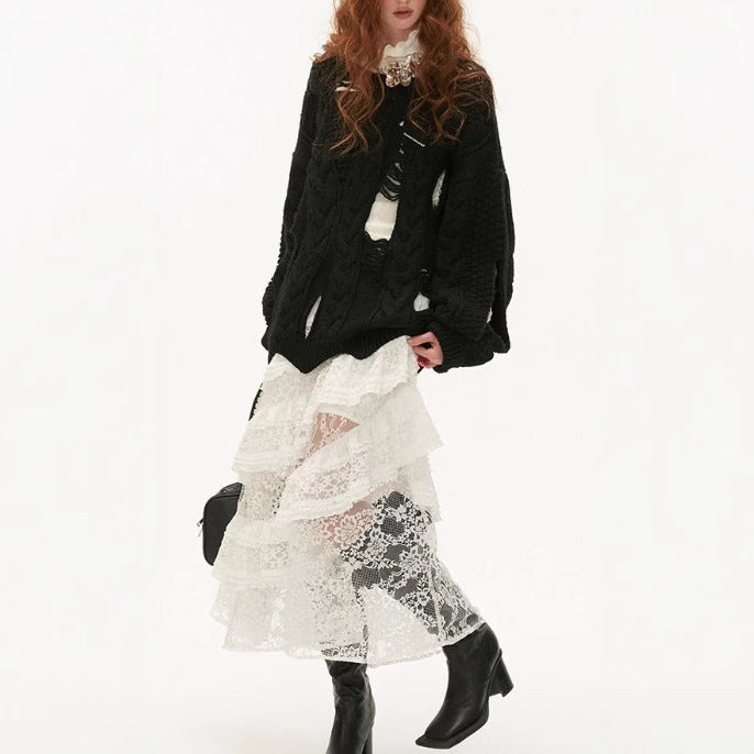 Y2K American-style Retro Lace Tiered Skirt