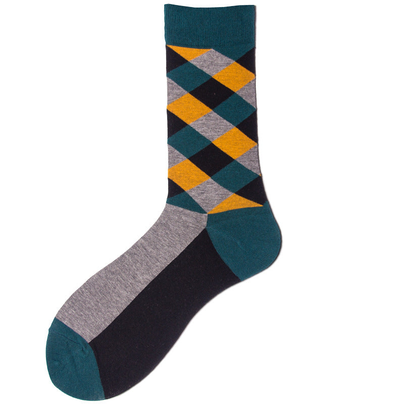 British Style Plaid Retro Contrast Color Harajuku Street Hipster Men's Cotton Socks