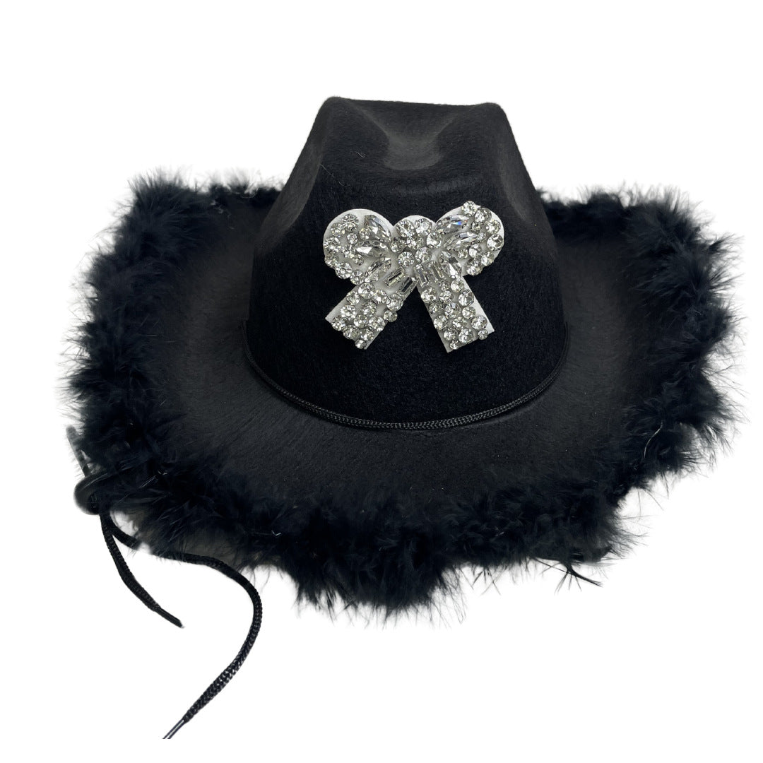 Rhinestone Burr Cowboy Hat Diamond Cross Black Performance Cap