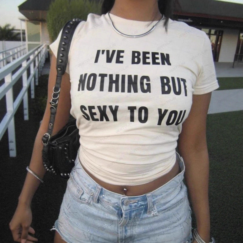 Trykt T-shirt Kpop Kvinder Afslappet Udsat Navle Punk Sexet