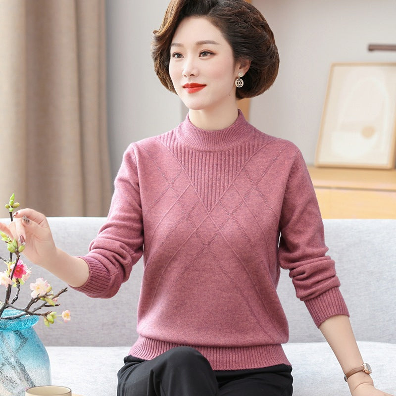 Mock Neck Sweater Mom's Fashionable Pullover Bottoming Shirt