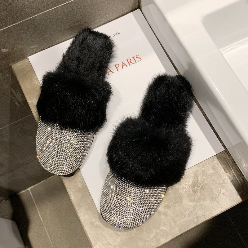 Women's Autumn And Winter New Style Diamond Wool Slippers