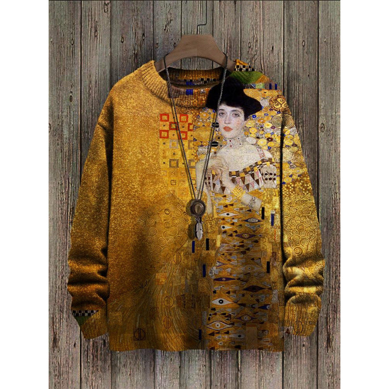 Abstract Style Digital Printing Drop-shoulder Long-sleeve Women's Sweater Casual All-matching