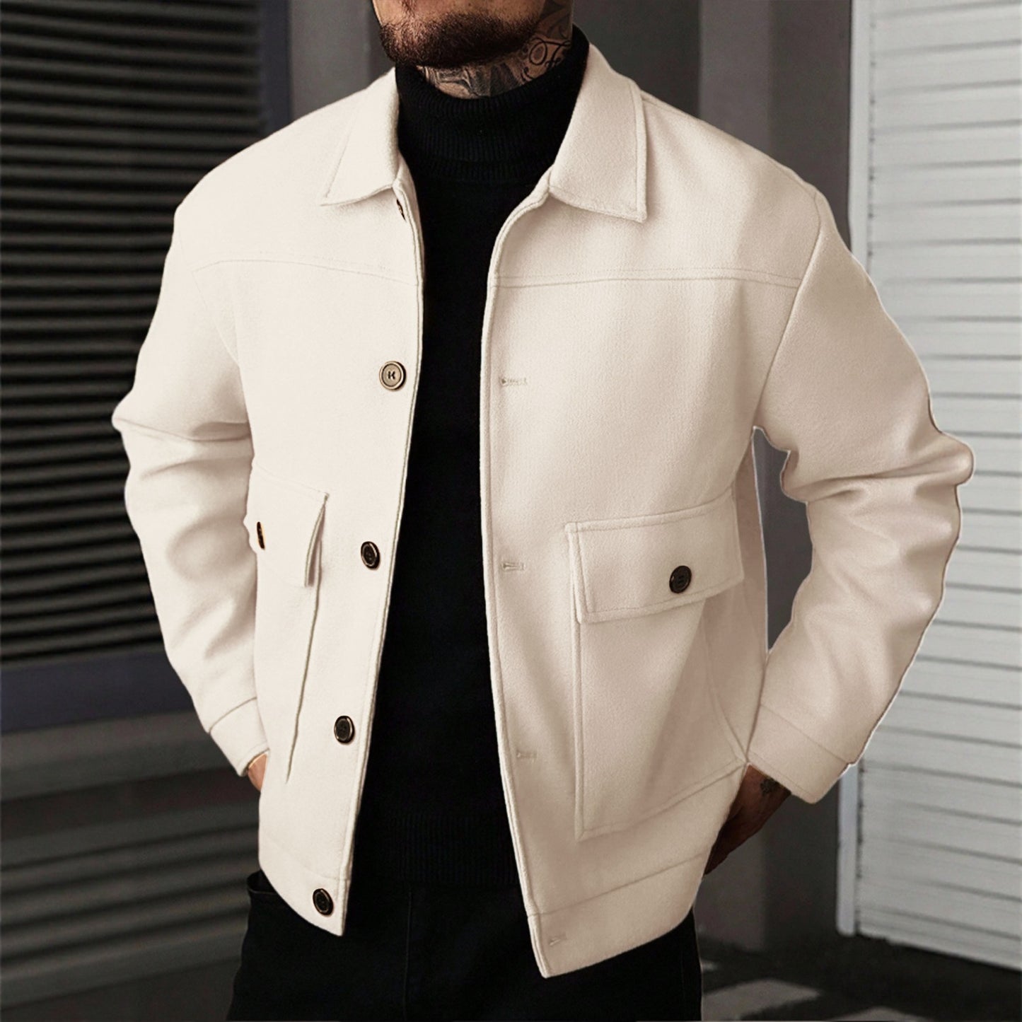 Men's Lapel Jacket Workwear Style Short Top