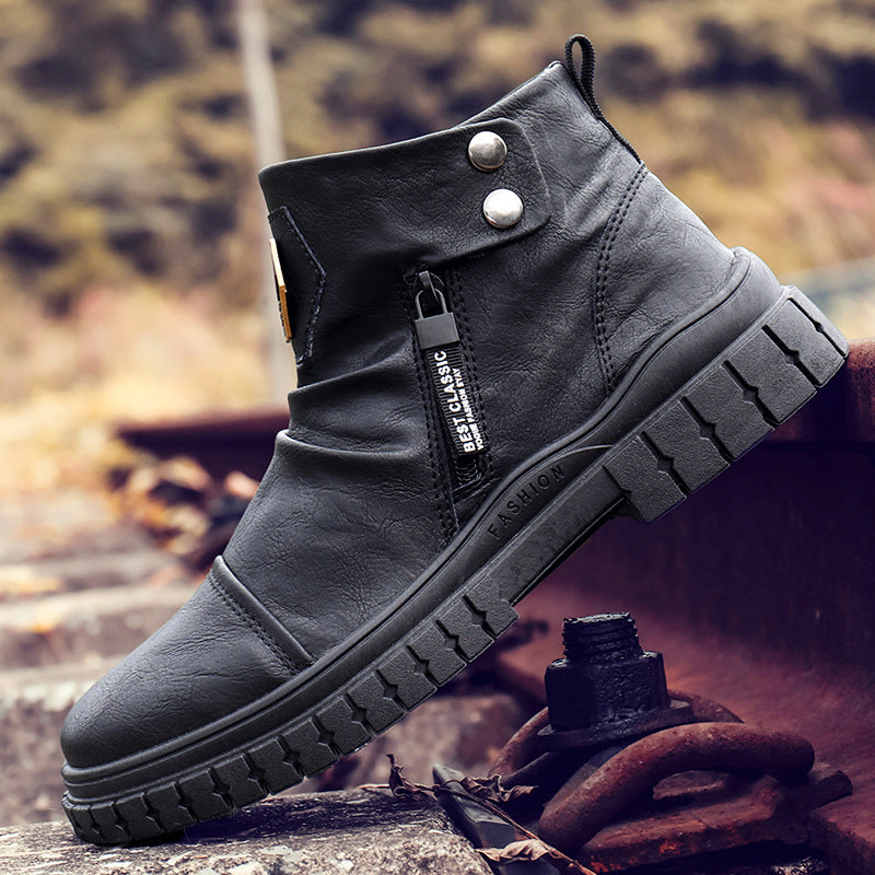 Men's All-match Round Toe Mid-cut Leather Boots