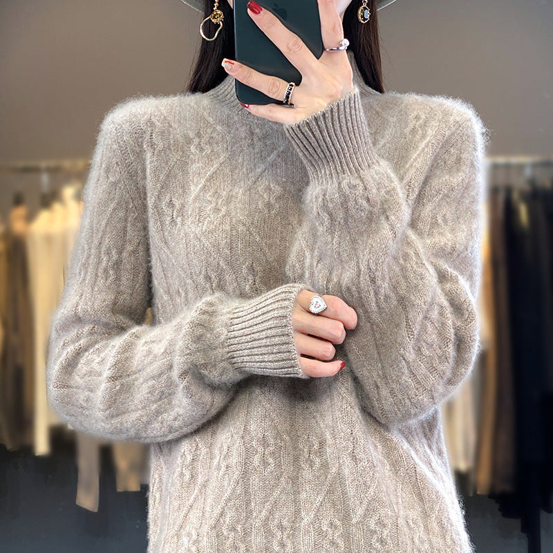 Half Turtleneck Twisted Knitted Sweater Loose All-matching