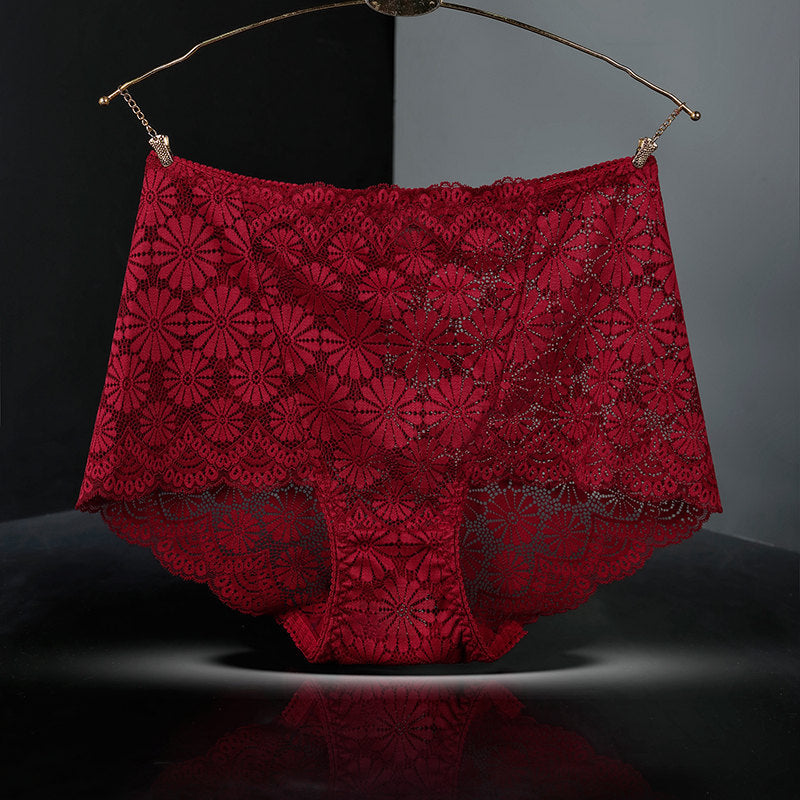 High Waist Hollow-out Sexy Transparent Plus-sized Purified Cotton Briefs