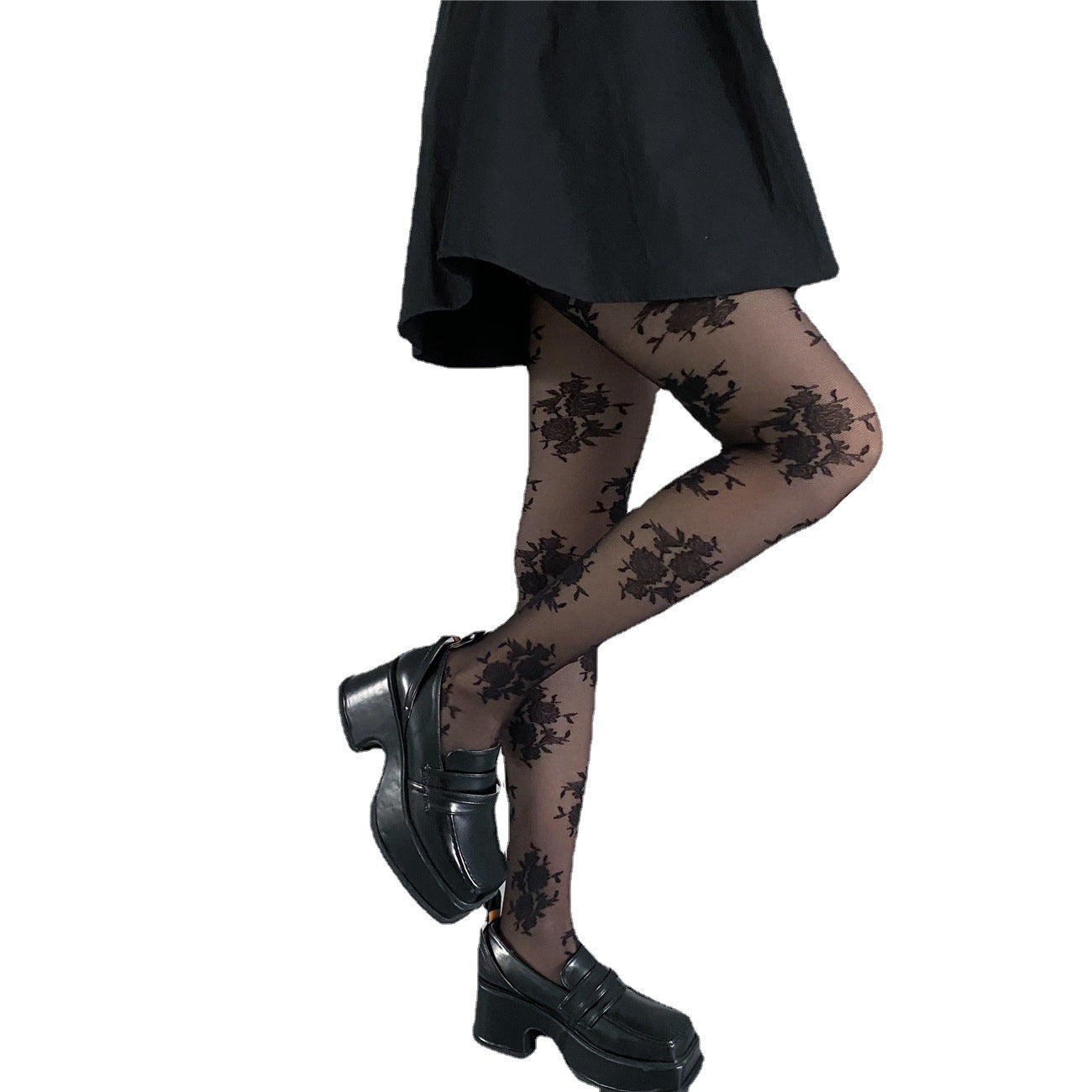 French-style Elegant Vintage Rose Embroidery White Base Silk Stockings Sweet Retro Court-style Tights For Women