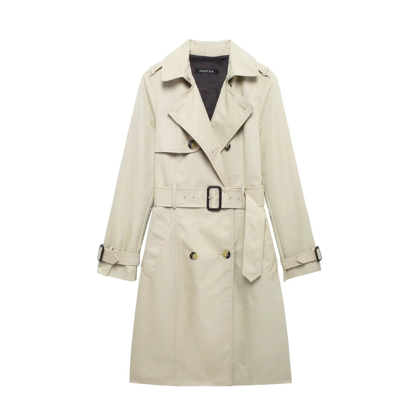 Retro dobbeltradet slim-fit langærmet revers alsidig trenchcoat