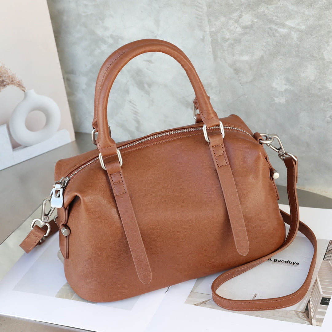 Top Layer Cowhide Ladies Bag Retro Easy Matching Pillow Bag