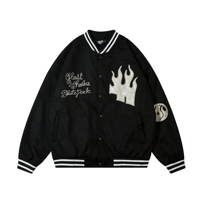 Men's Loose Woolen Jacket Stand Collar Baseball Uniform