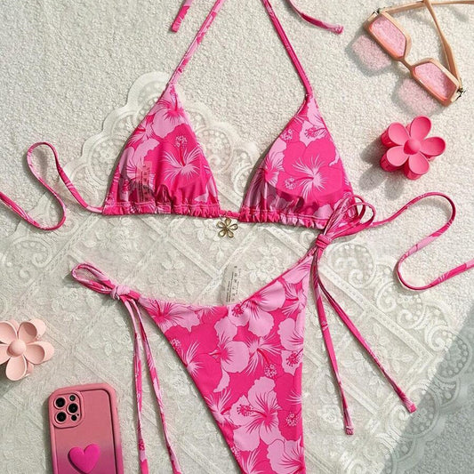 Triangular Cup Printed Sexy Bikini Two-Piece Swimsuit For Women