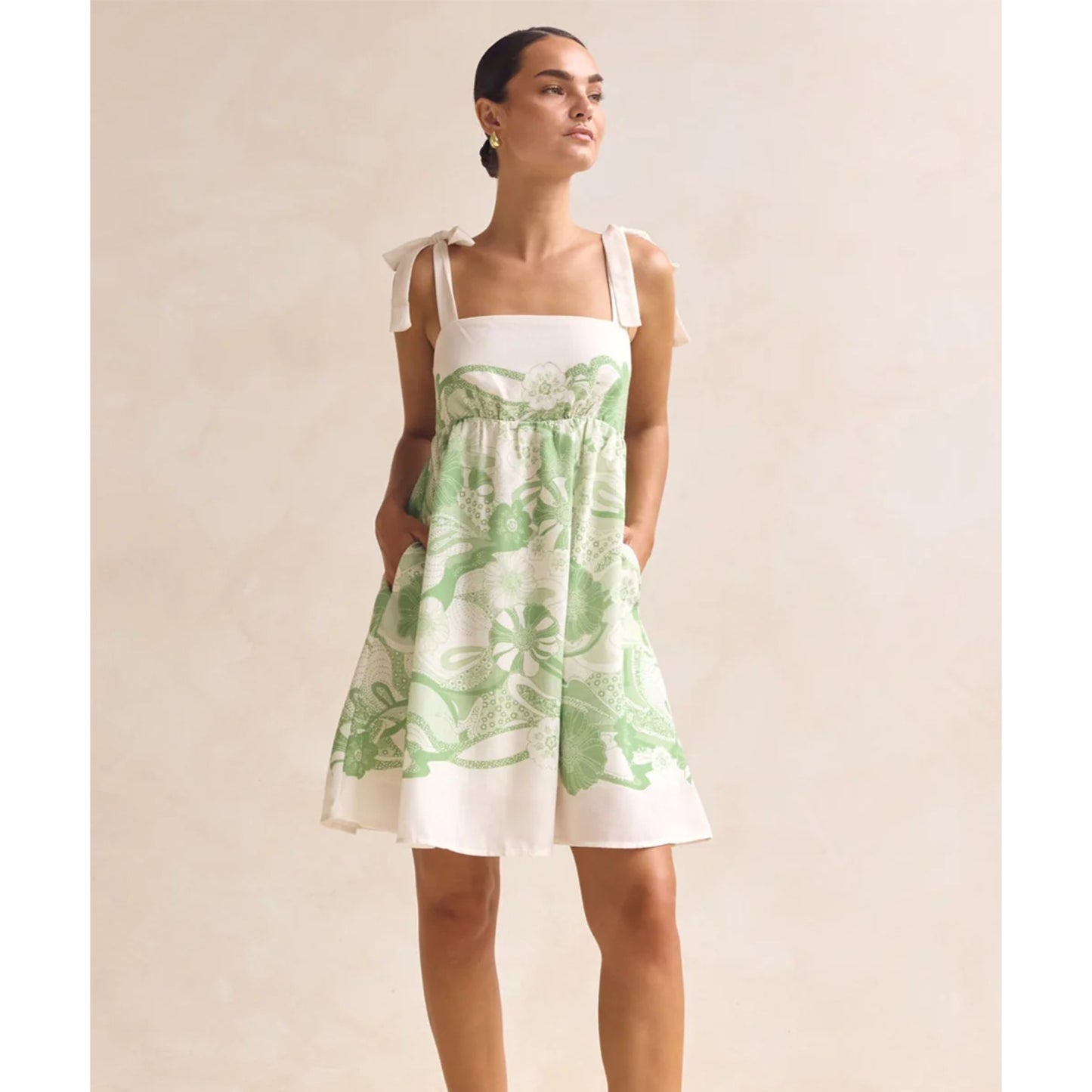 Spring Summer Resort Style Printed Lace Up Short Dress