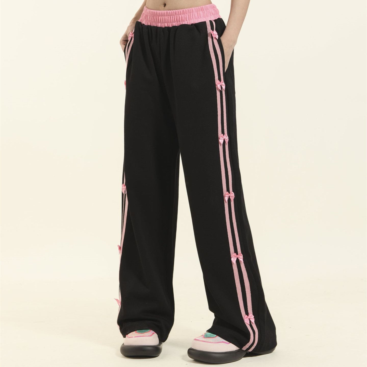 Women's American-style Retro Striped Bow Casual Trousers