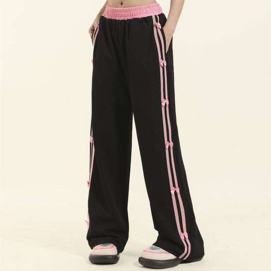 Women's American-style Retro Striped Bow Casual Trousers