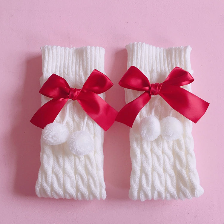 Girls' Daily Knitting Pile Of Wool Ball Bow Socks