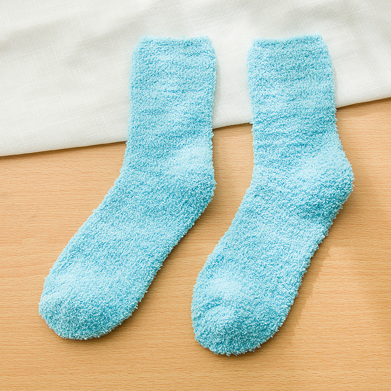 Women's Coral Cashmere Socks Solidcolor Mid-calf Length Terry