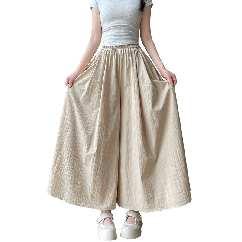 High Waist Slimming A- Line Skirt Casual Small Ice Silk Wide-leg Pants