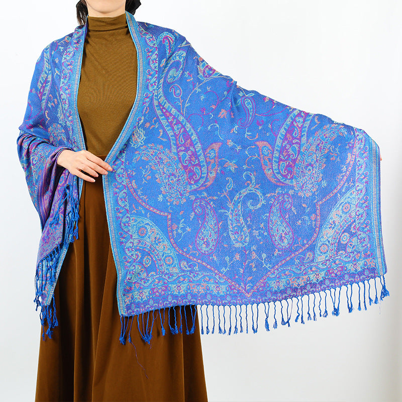 Women's Retro Cloak-style Scarf With Tassels Dual-use Outerwear