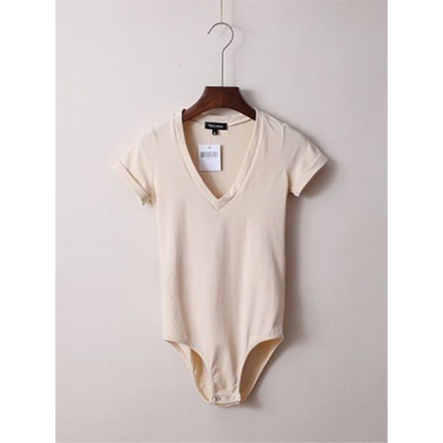 Women's Fashion Solid Color Stretch Slim V-neck Short Sleeve Rompers