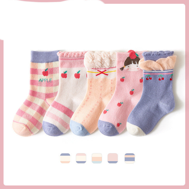 Children's Socks Lace-in-tube Cartoon Fruit Cotton Comfort Boys And Girls