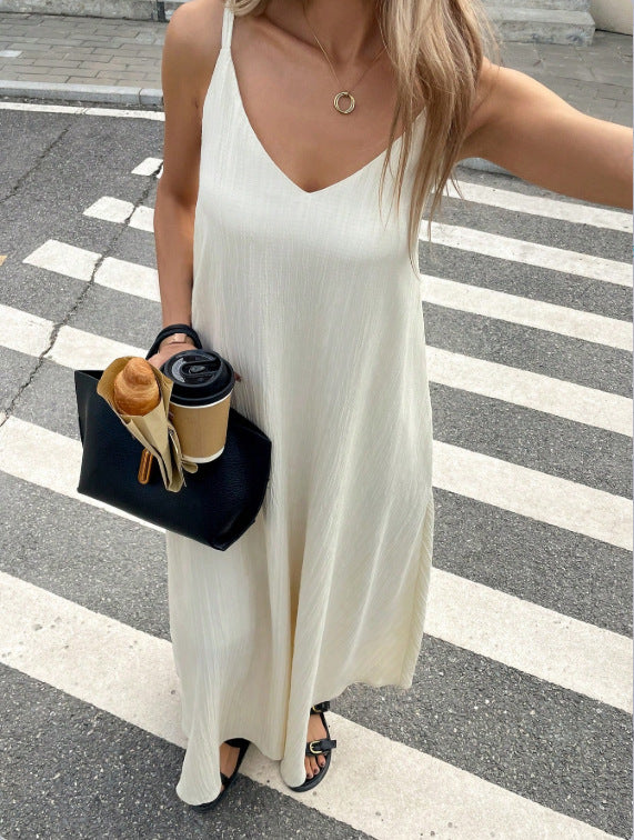 Off-shoulder Backless Solid-color Slip Dress Sexy Maxi Dress
