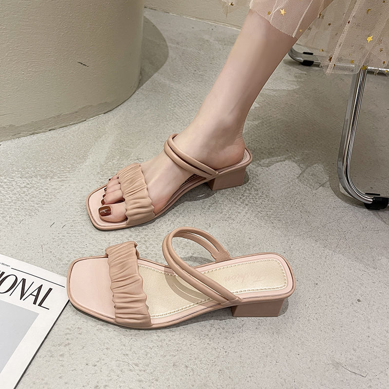 Summer Ladies Sandals Fashion All Match Thick Soled Two Wear Half Drag