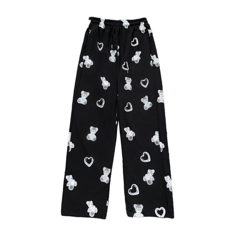 Men's And Women's Thickened Printed Wide-leg Casual Pants