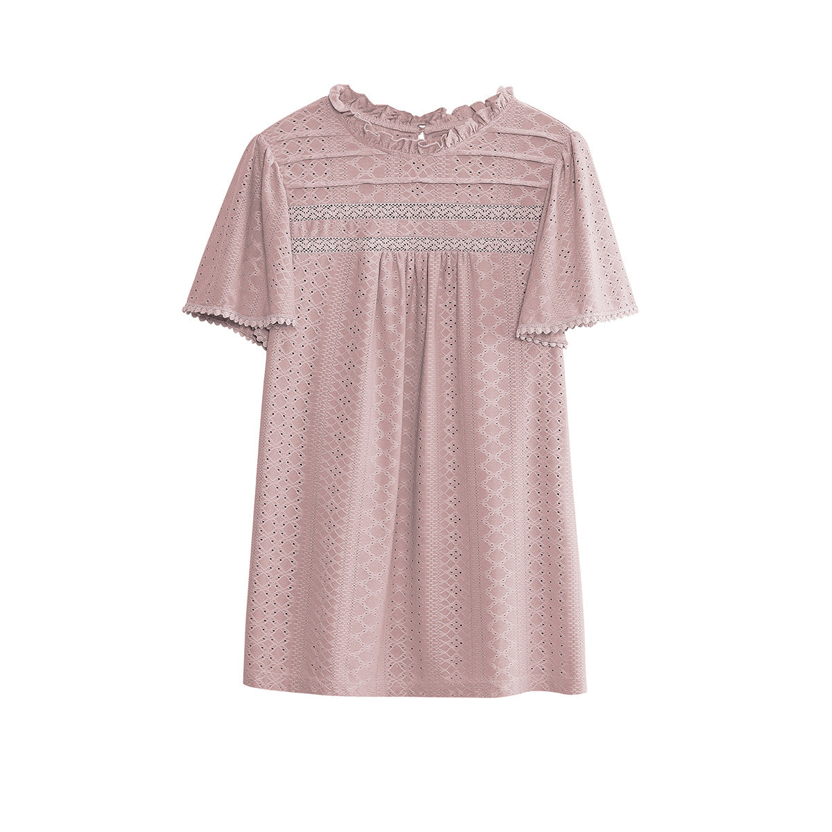 Summer Casual Solid Color Hollow Short Sleeve Round Neck Top