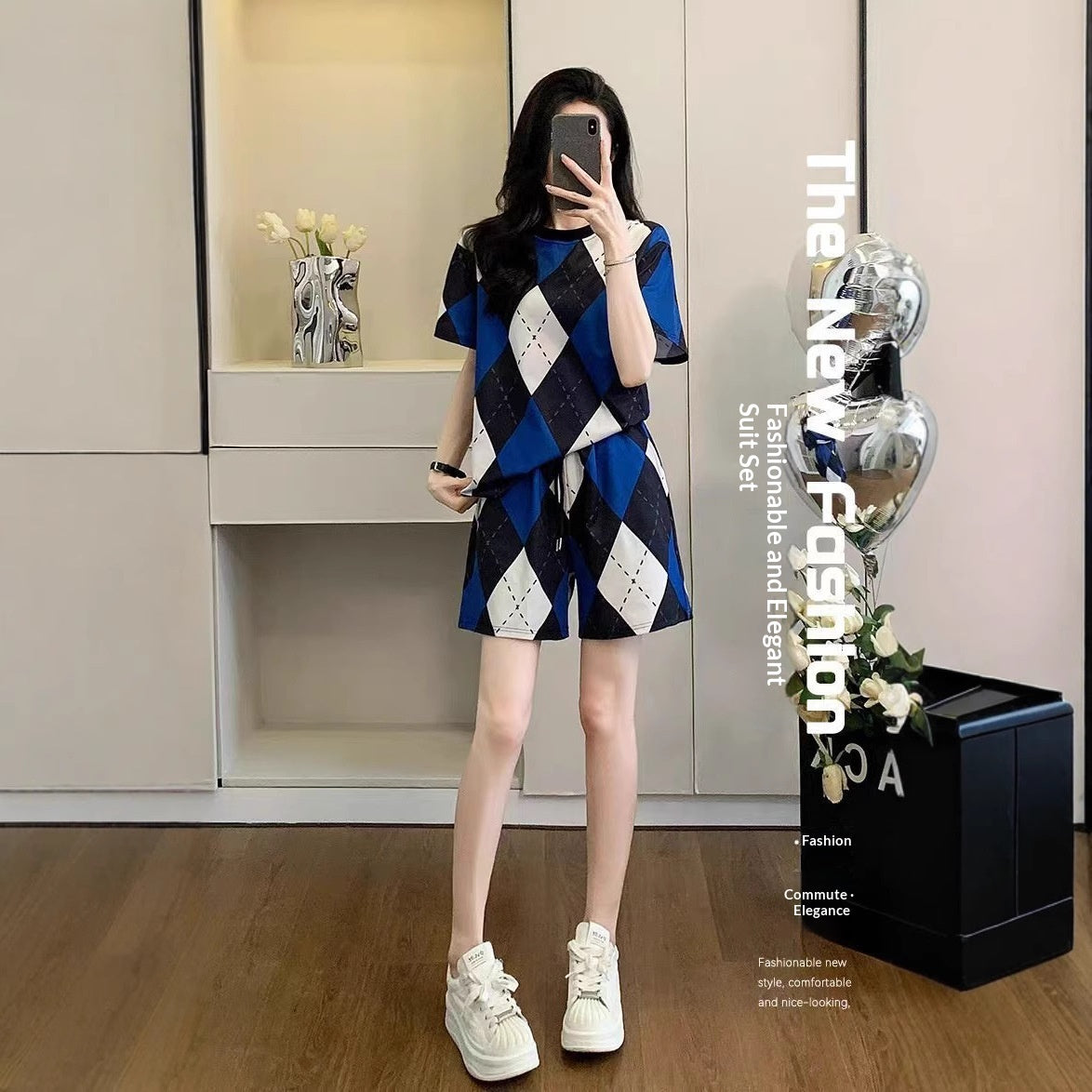 Women's Fashion Casual Geometric Short-Sleeve Suit