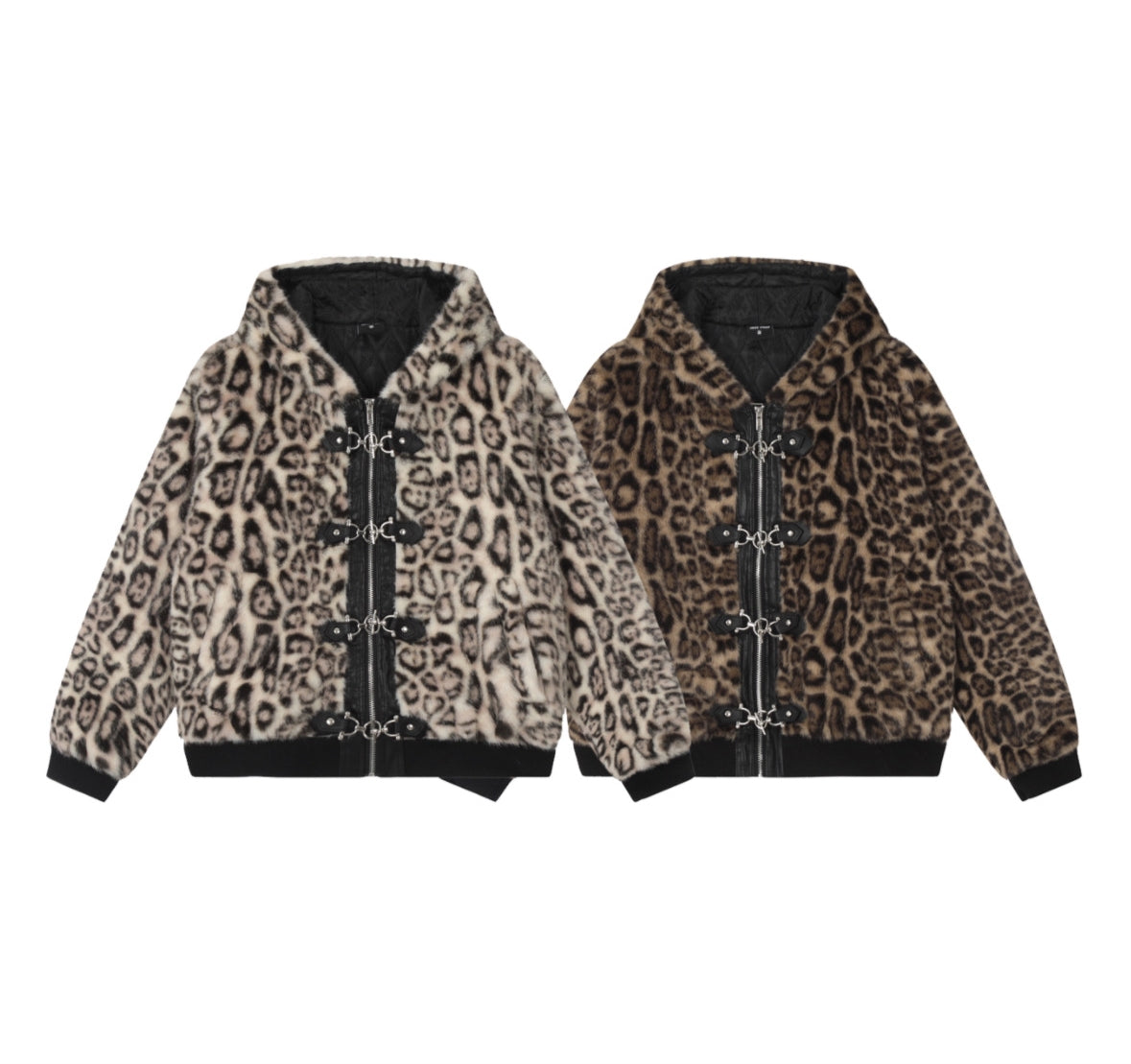 Hættetrøje Dame Løs Tyk Leopardprint Fuldprint Design Gadejakke