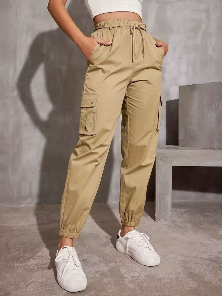 Polyester High Waist Wide Leg Sportsbukser med Ankelbindebånd