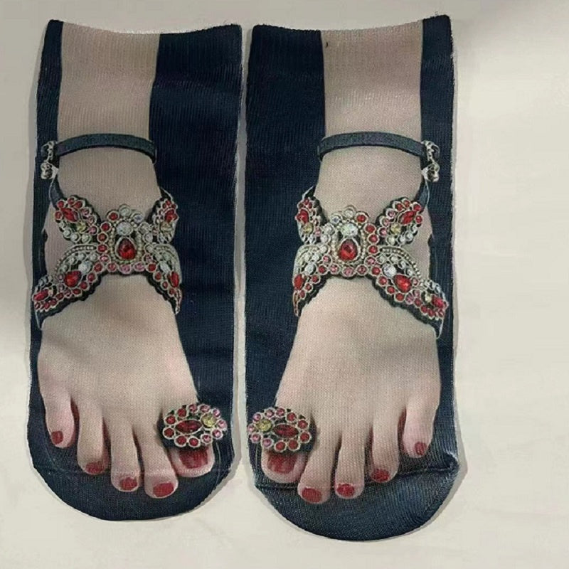 Women's Fashion Simple Flip-flop Print Socks