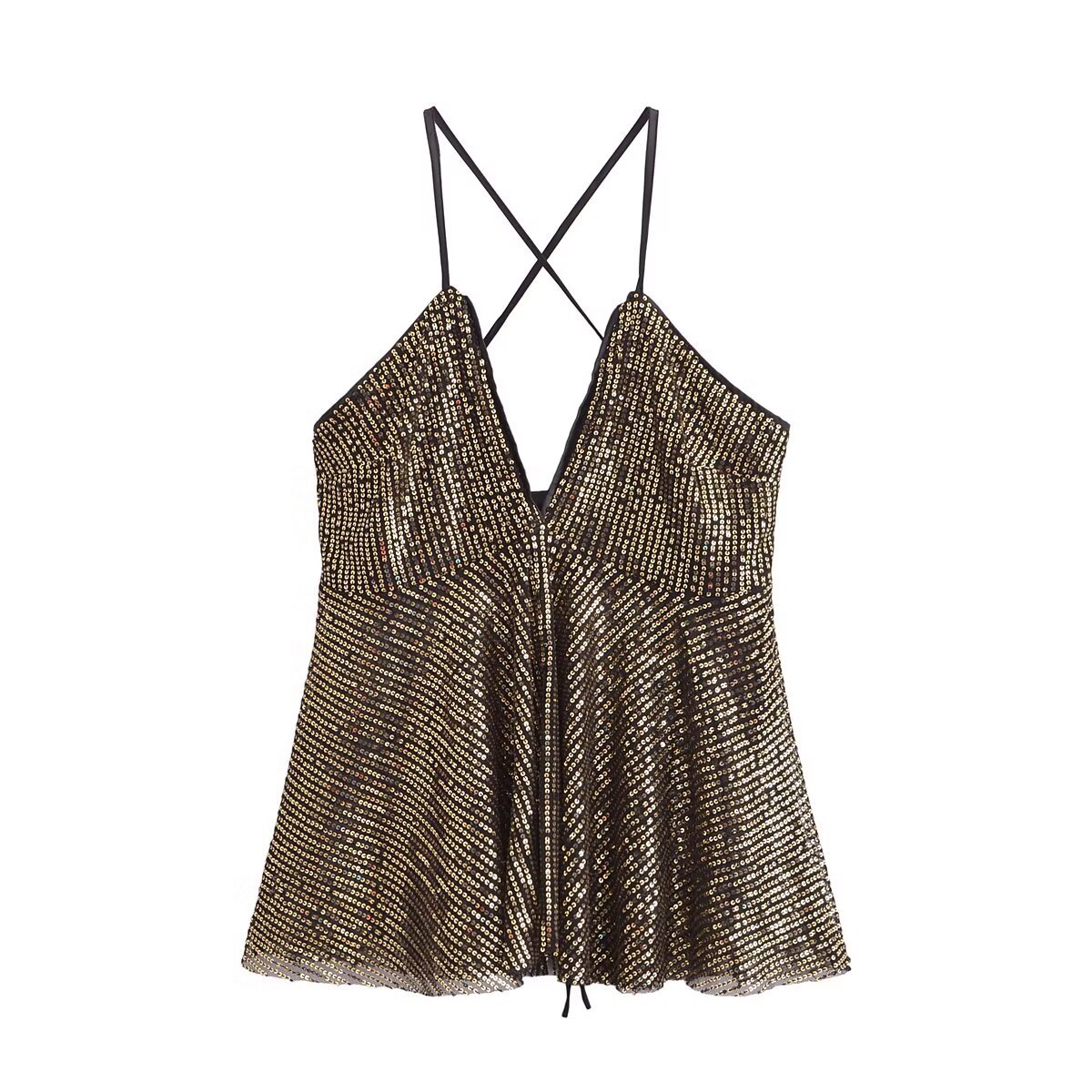 Womens Fashionable Sexy Sequin Cross-Back Camisole