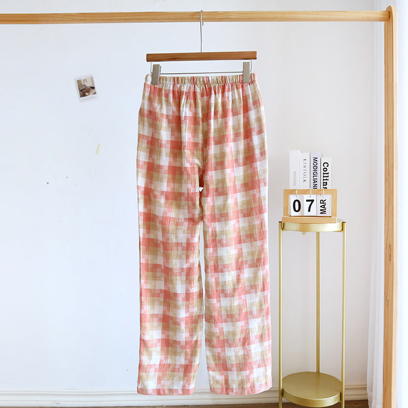 Women's Fashion Casual Cotton Plaid Gauze Trousers