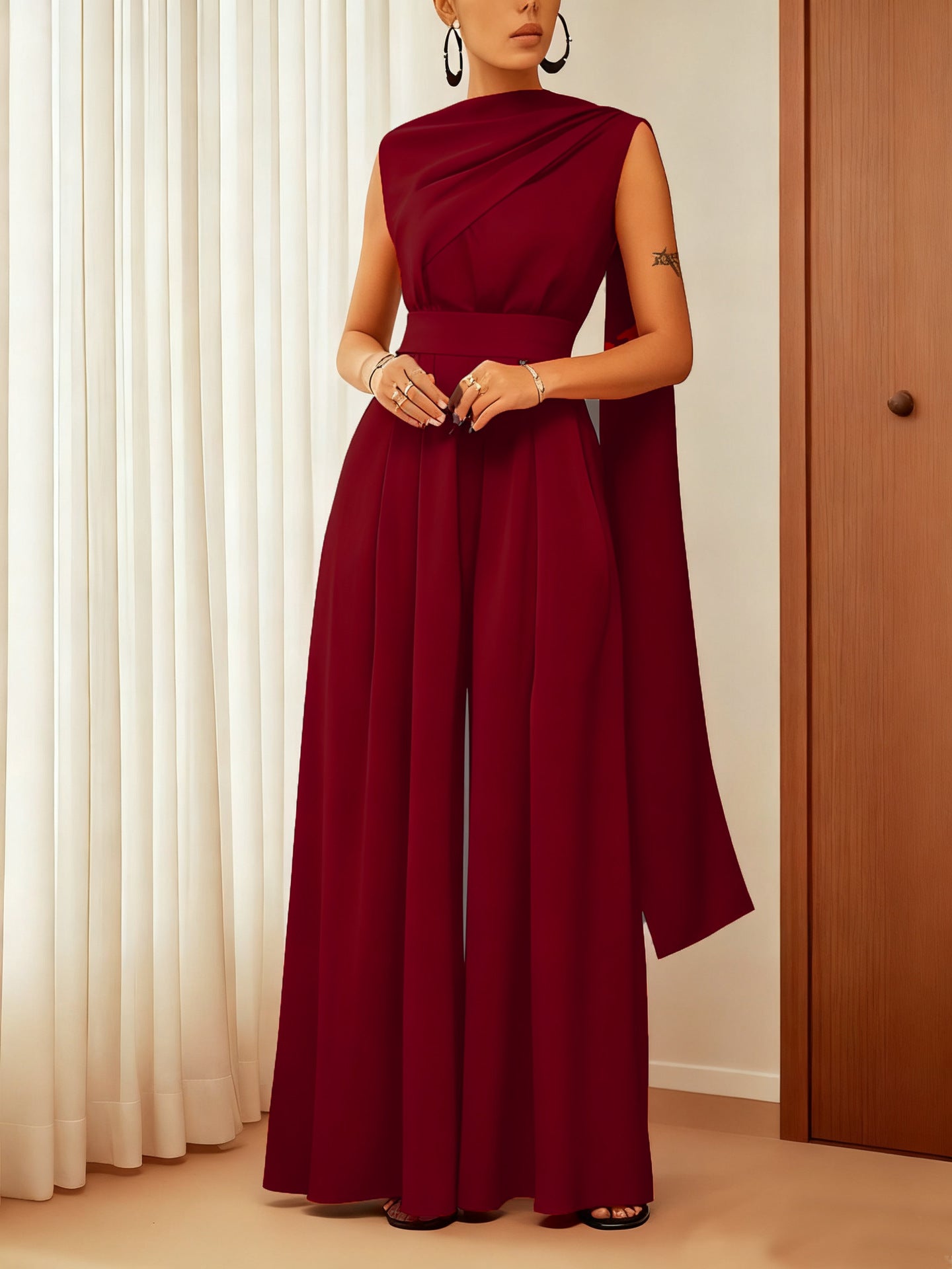 Women's Solid Color Slim-fit Jumpsuit Loose Casual Pants