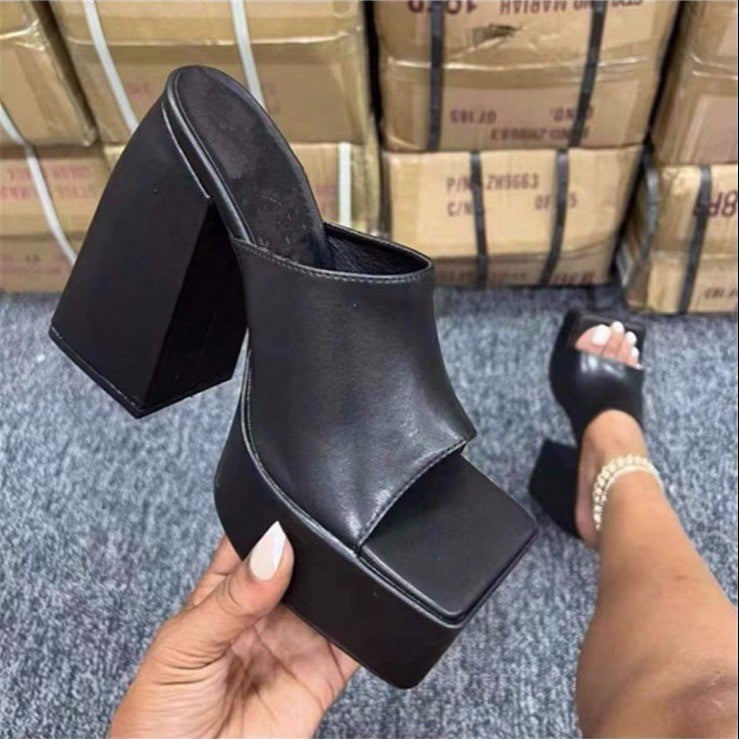 Fish Mouth Slippers Women's Heel Thick Sole Large Square
