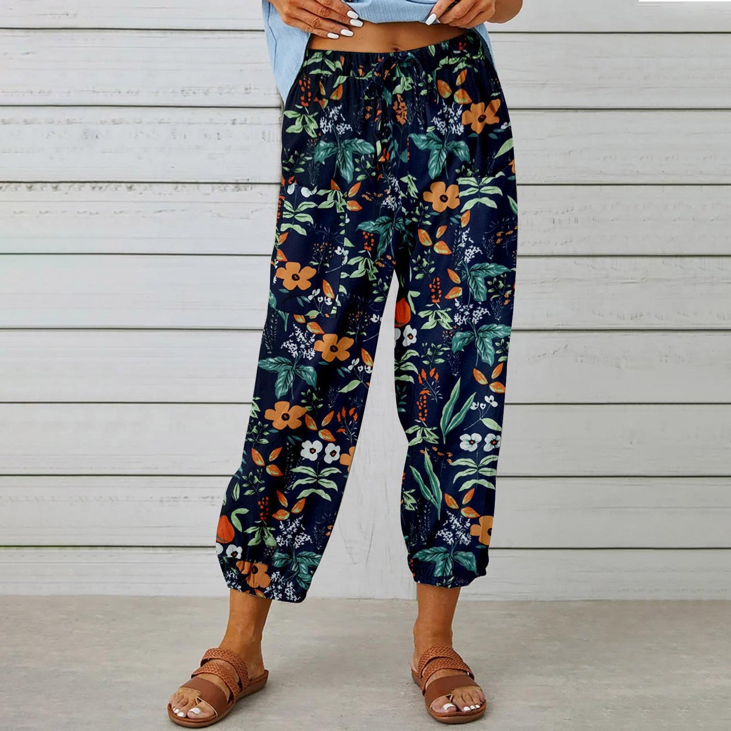 Fashion Floral Print Casual Jumpsuit Lady's Pants