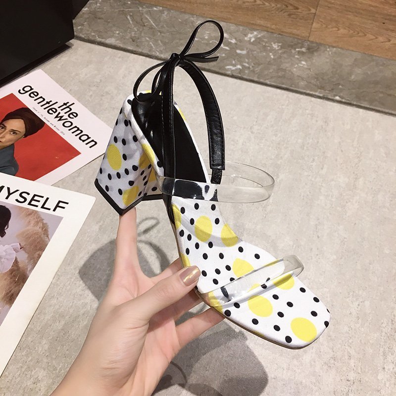 High Heels Square Toe Chunky Heel Sandals