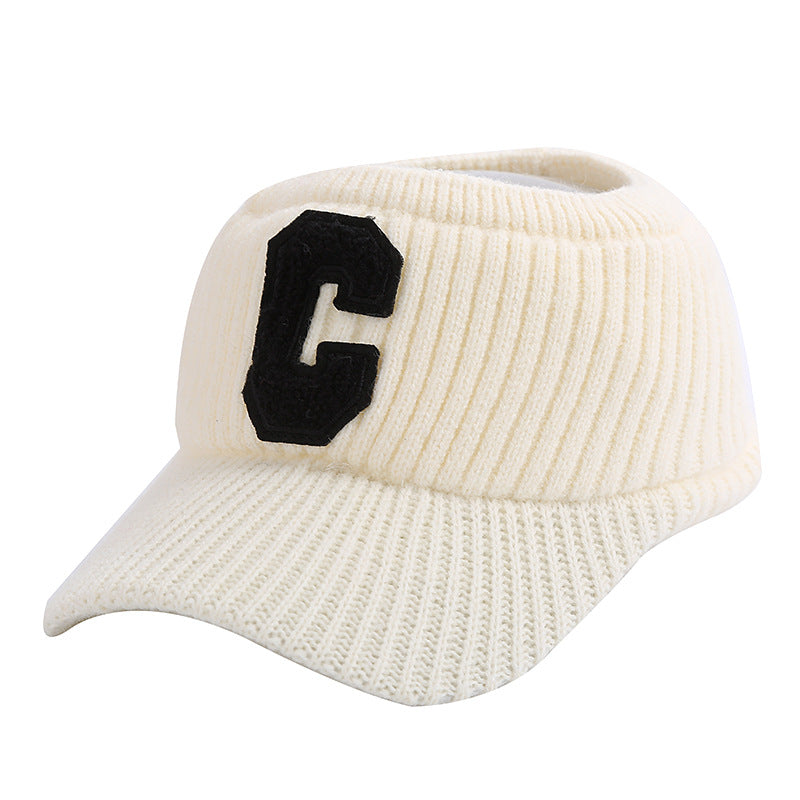 Female C Letter Fleece Warm Empty Top Knitted Baseball Hat