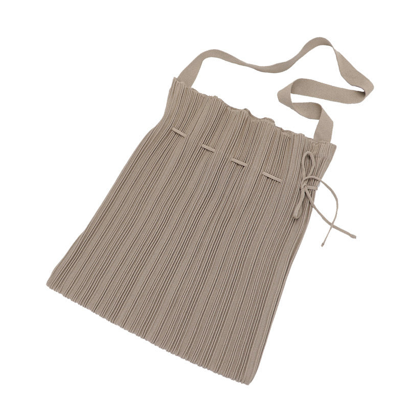 Niche Design Drawstring Folds Bucket Bag Fashion Art Simple One Shoulder
