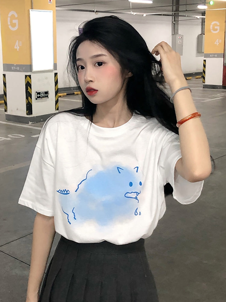 Student Plus Size White Sweet Cool Top Women's Clothing