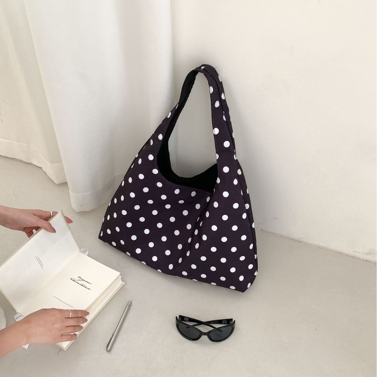 New Round Polka-dot Underarm Shoulder Bag Japanese-style Tote Handbag For Women