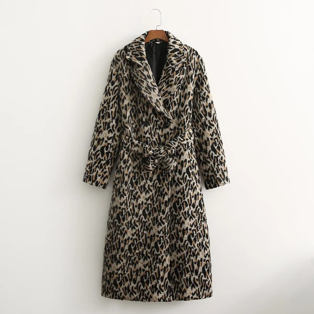 Personalized Leopard Pattern Lapel Woolen Coat