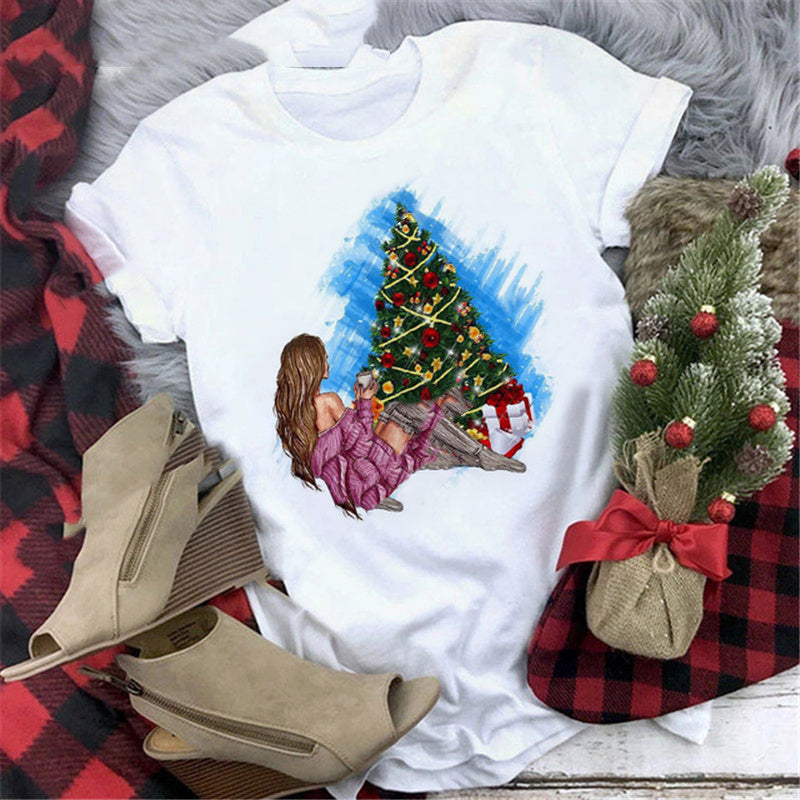Christmas  Print Girlfriends Red T-Shirt