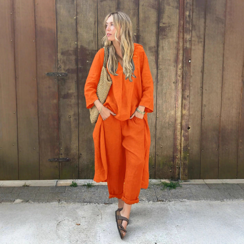 Shirt And High-waisted Loose-fitting Pants Workwear Set