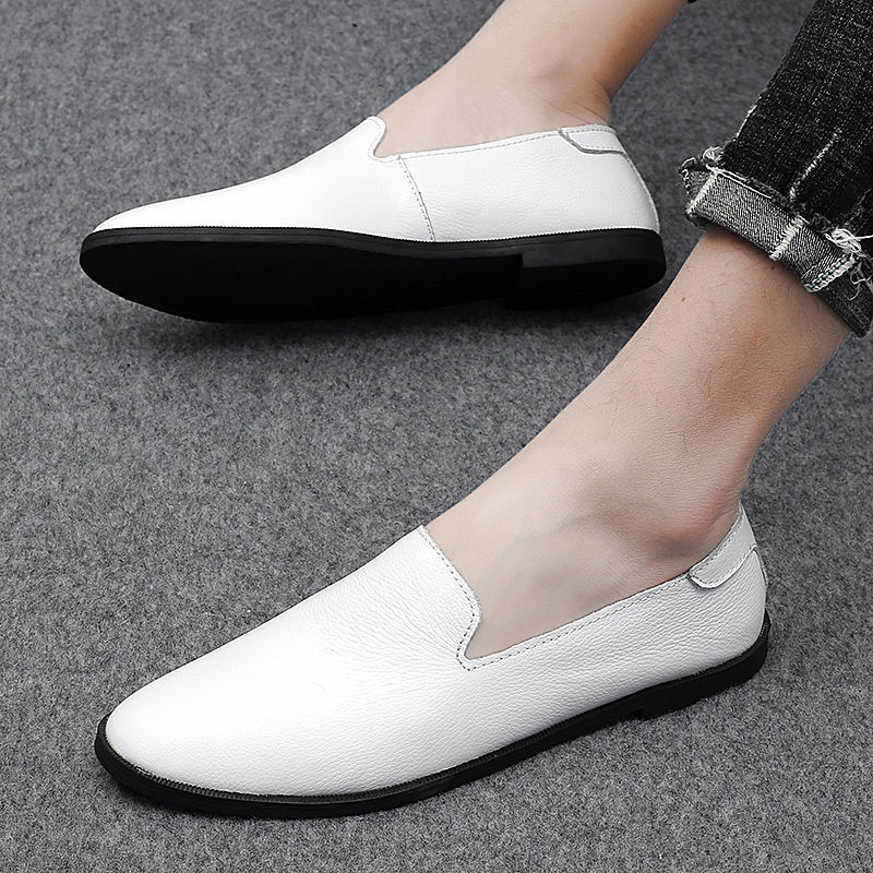 Fashion British Trend Lazy Soft Sole White Casual Leather Shoes
