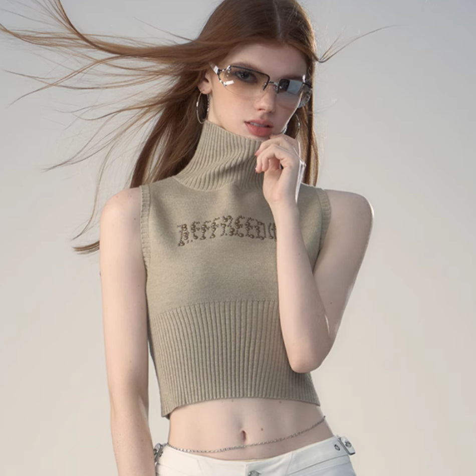 Retro Spicy Girl Letter Printed Knitted Sweater Vest