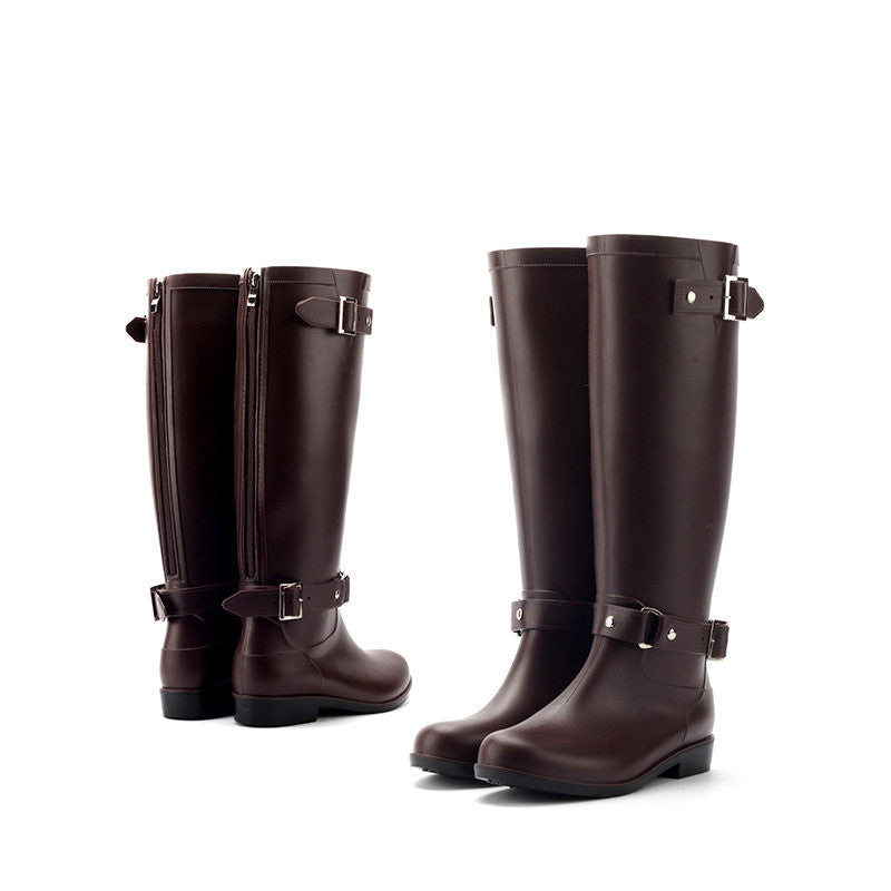 Fashion High Rain Boots Buckle Red Zipper Korean Water Shoe