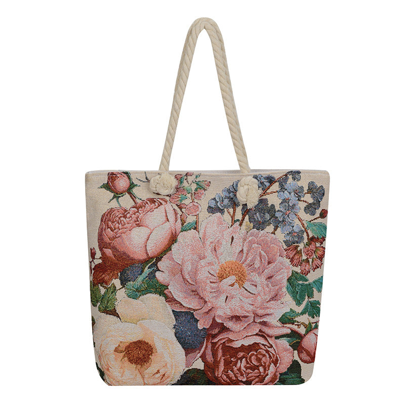 Double Sided Jacquard Embroidered Canvas Tote Bag